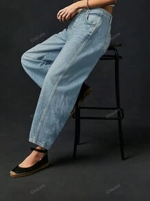 Pantalones vaqueros informales tipo zanahoria con diseño holgado y suelto, de corte capri, azules, para primavera y verano, para mujeres