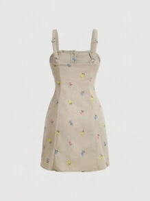 SHEIN MOD Women's Summer Casual Floral Printed Embroidered Front Button Cami Dress