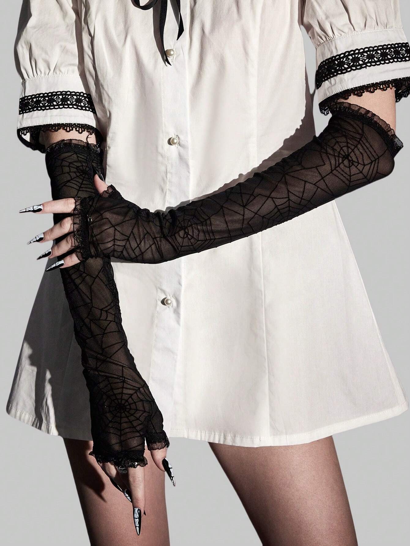 Our Goth 1pair Sun Protection Lace Gloves + 1pc White Punk