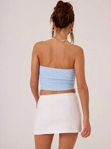 MUSERA 修身开衩低腰迷你裙 夏季优雅休闲可爱度假返校季派对情人节优雅 - 白色 - 查看 2