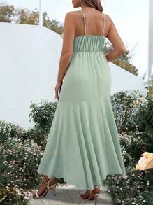 SHEIN Belle Plus Size Summer Elegant Solid Color Ruffled Wrap Cami Dress, Wedding Guest Dress