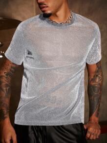 Manfinity NiteLyfe Men's Summer Round Neck Short Sleeve Casual T-Shirt With Shiny Print