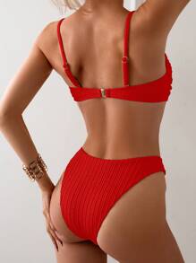 SHEIN Swim 2025 Women Solid Color Ruched Sexy Bikini Set, Beach Vacation Summer