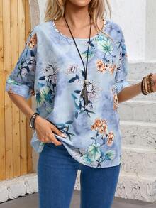EMERY ROSE Top décontracté imprimé floral pour femme pour l'été - Multicolore - Voir 6