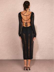 SHEIN BAE 女士夏季單色鉤針鏤空露背透視毛衣連衣裙