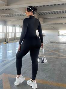 Flirla 大碼拉鍊連身褲 - 黑色 - 查看 2