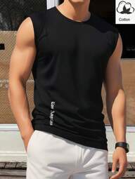 Manfinity Homme Men Fashionable Letter Graphic Sleeveless Black Basic Tank Top