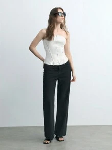 Maija Women's Summer Solid Color Zipper Front Bandeau Top - White - View 7