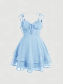 SHEIN MOD Plus Size Women's Summer Boho Front Lacing Strap Cami Dress,Birthday Dresses For Women - Blue - View 1