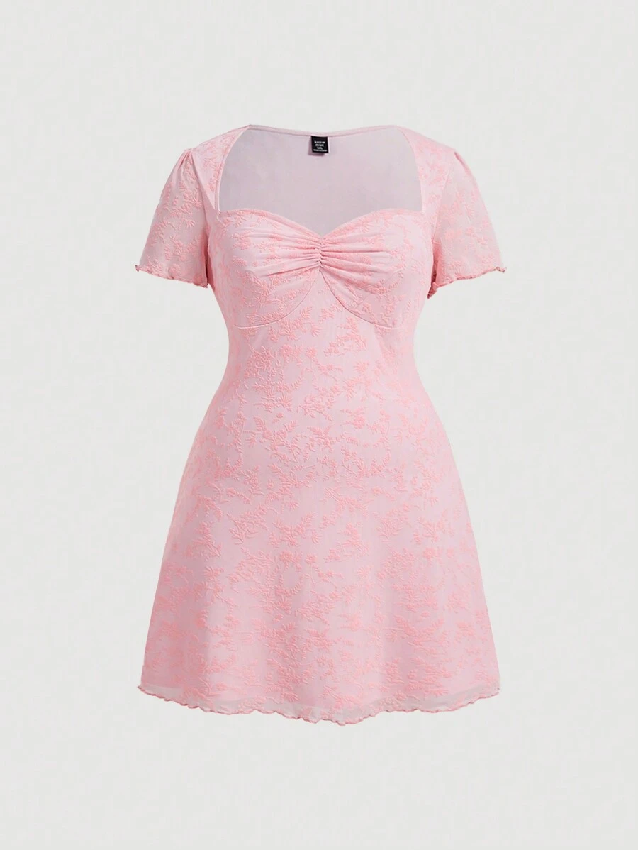 SHEIN MOD Vintage Plus Size Alice Blue Mesh Flocked Dress - Pink - View 1