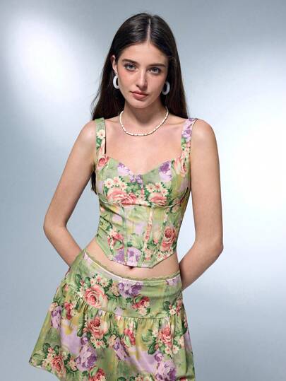 Pamile Artist Vacation Girlcore Casual Printed Sleeveless Crop Tank Top With Backless Design For Women, Slim Fit, Holiday, Spring & Summer, Beach, Going Out, Festival, Ibiza Fits, Western Wear