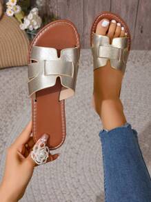 女士休闲平底凉鞋，夏季露趾拖鞋，新款编织罗马风格沙滩拖鞋，女士时尚法式平底鞋搭配裙子，适合户外活动、海滩、度假村等。有白色、米色、黑色、橙色、黄色、紫色、灰色、金色、银色、蓝色、绿色、玫瑰红、棕色、法式豹纹、正装鞋、度假、波西米亚风、海军蓝、步行鞋、镶钻鞋可供选择 - 金色 - 查看 2