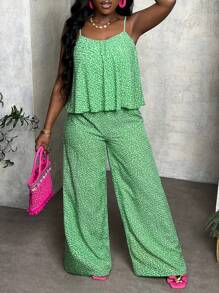 Slaydiva 假日印花阔腿无肩带连体裤 - 綠色 - 查看 1