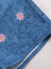 SHEIN Baby Girl Casual And Cute Ruffled Solid Color Top With Floral Belt And Shorts Set - Pink - View 4