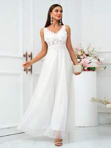 SHEIN BAE Áo choàng dạ hội trang trọng dành cho nữ (Phong cách nặng nề) - trắng - Xem 3