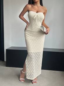 Breezaya Damen Maxikleid mit einfarbigem, ausgeschnittenem Trägerlos-Design