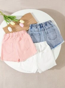 SHEIN Vintaside Kids 3pcs/Pack Tween Girl Casual Comfortable Simple Denim Shorts, School, Campus, College