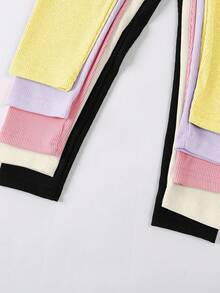 SHEIN Young Girl Cute Solid Color Comfortable 5pcs/Set Leggings Set - Multicolor - View 4