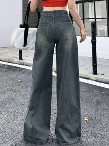 DAZY Ladies' Plain Simple Daily Fashion Denim Trousers,Baggy Jeans