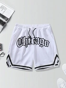 Manfinity Homme Men's Summer Casual Striped Drawstring Shorts With Letter Print Weave Belt - White - View 4