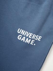 Chillumni Pantaloni da jogging casual da uomo con stampa lettere, vestibilità ampia, vita con coulisse e tasche - Blu - Visualizzare 6
