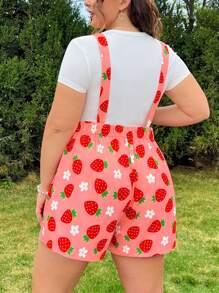 SHEIN CURVE+ Plus Size Women's Strawberry Print Jumpsuit - Multicolor - View 2