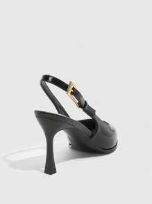 SHEIN X Lucía Bellido CUCCOO BIZCHIC 女士带扣侧方头高跟鞋，镂空设计，时尚性感优雅基础款商务休闲商务别致圣诞秋季新年假期 - 黑色 - 查看 4