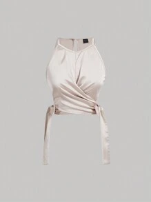 SHEIN MOD Vrouwen Vintage Abrikoos Mouwloos Knoop Top Voor Zomer Country Concert Outfit Crop Top