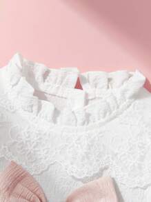 SHEIN Conjunto de Body de Manga Curta com Babado de Renda Fofa para Bebê Menina para o Verão - Branco - Ver 3