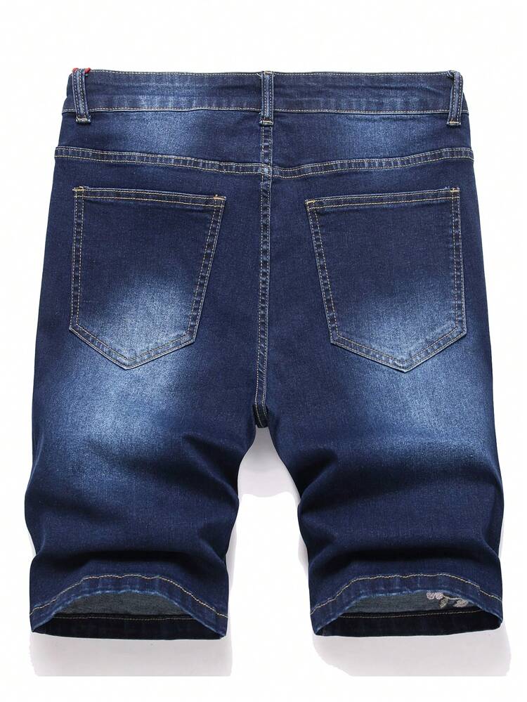 Men's Flower Embroidery Zipper Fly Denim Shorts, Casual Summer Style