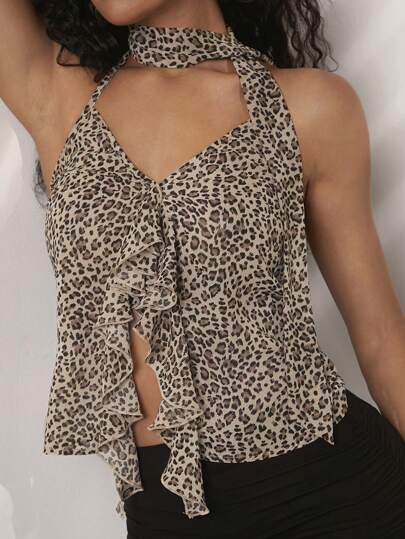 Opulessa Blusa elegante y sexy con estampado de leopardo para mujer, ideal para vacaciones, fiestas, bailes de graduación, cenas semiformales y otoño/invierno