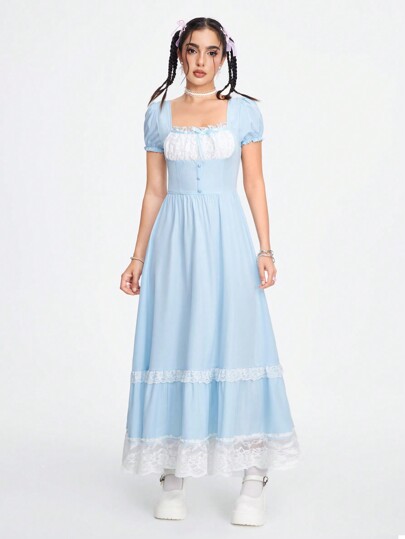 Kawaii Pleated Long Lady Dress With 2 In 1