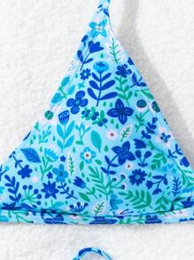 SHEIN Swim 女士小花點領口綁帶性感比基尼套裝，適用於假期，圖案隨機 - 彩色 - 查看 4