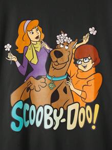 SCOOBY-DOO X SHEIN Camiseta holgada y de hombros caídos con estampado de caricaturas lindo y a la moda para mujer, ideal para el verano - Negro - Ver 4