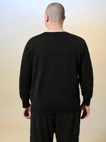 Manfinity VCAY Casual Men's Plus Size Sweater With Letter Colorblock Jacquard Design, For Fall Winter - Black - View 2