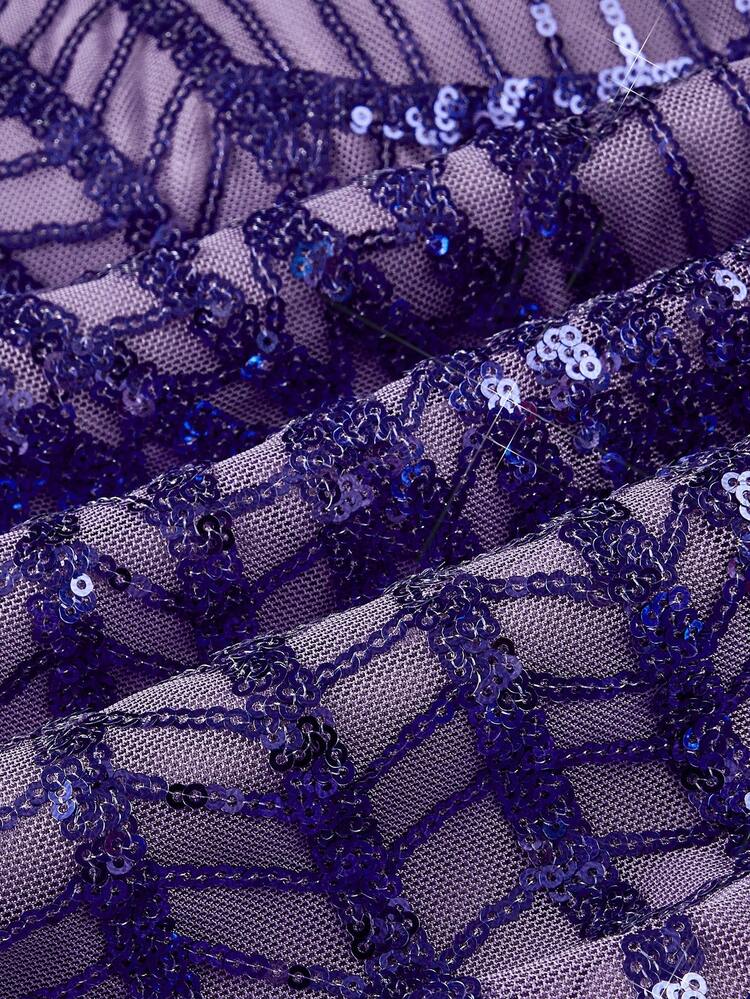 Elegant Purple Halter Neckline Slim Fit Mermaid Sequined Tassel Women Evening Dress (Heavy Duty)