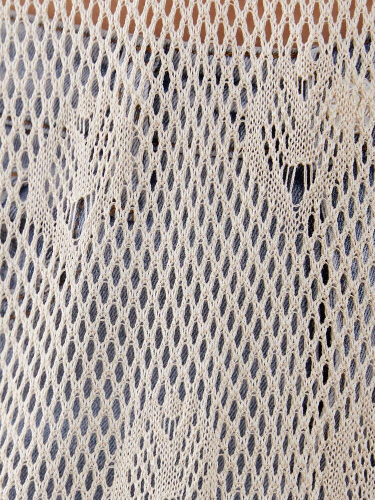 Tween Girl Japanese Style Casual Beach Summer Hollow Out Breathable Solid Color Round Neck Sleeveless Cover-Up Dress