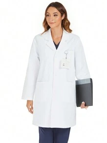 cimmuovere White Long Sleeve Loose Multi-Pocket Open Front Lab Coat, Halloween Cosplay Costume