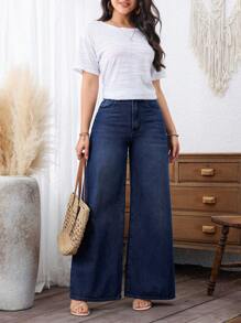 EMERY ROSE Jeans de uso diario simples de unicolor para mujer - Azul lavado oscuro - Ver 4