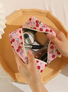 ROMWE Kawaii 櫻桃圖案八邊形天鵝絨化妝包 - 粉色 - 查看 2