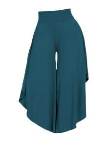 EMERY ROSE 大尺碼純色不對稱口袋寬腿褲 - 藍色 - 查看 4