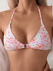 SHEIN Swim 女士假期風格花卉印花比基尼套裝，隨機印花 - 彩色 - 查看 5