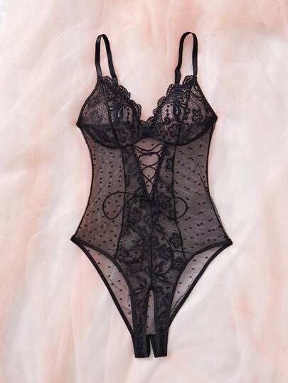 Seduluxe Contrast Kanten Verleidelijke Mesh Bodysuit Lingerie, 1pc Going Out view 3