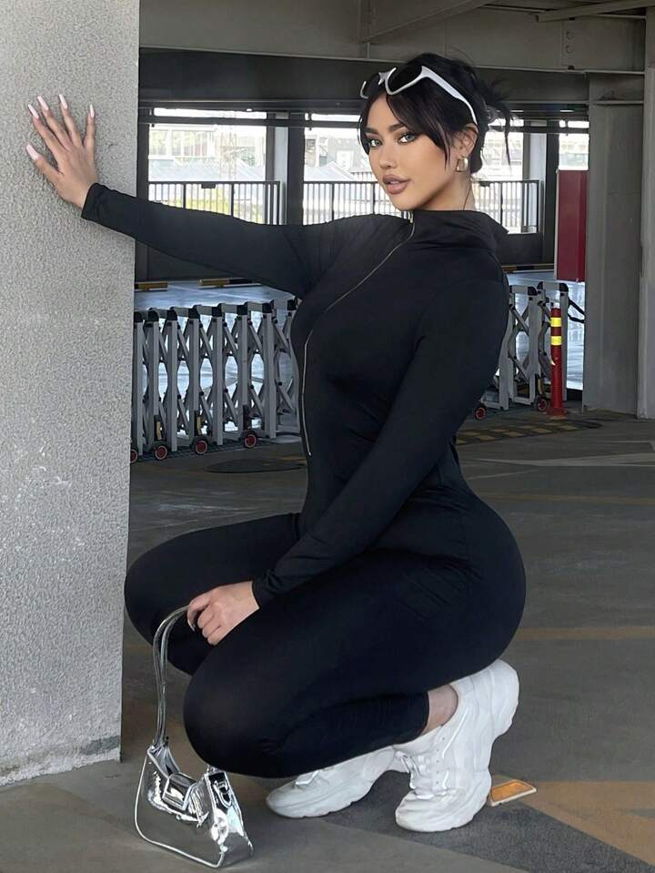 Flirla Plus Zip Up Unitard Jumpsuit