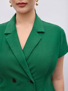 BizChic Plus Size Dames Zomer Effen Kleur Groen Pak Kraag Double-Breasted Kapmouw Elegante Business Casual Werkjurk