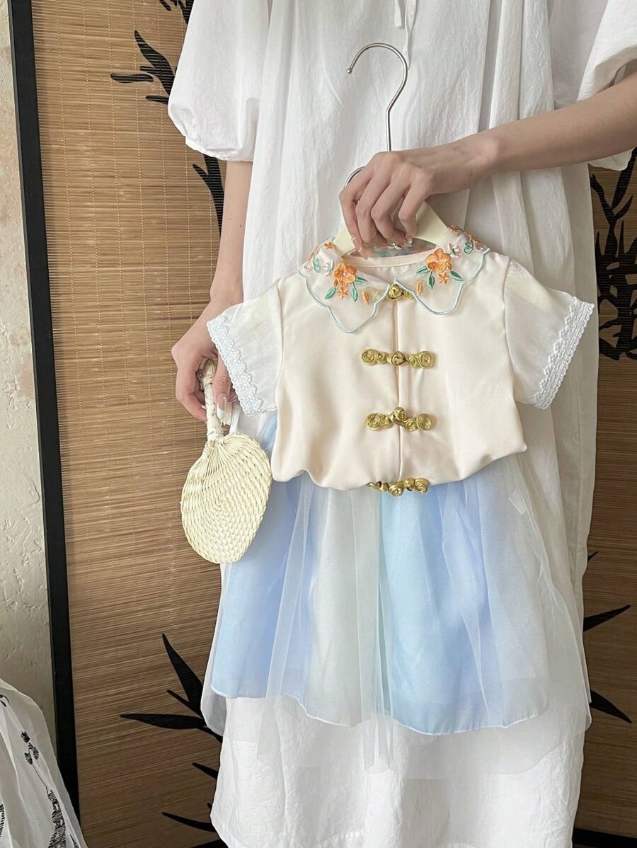 Fashionable Two-Piece Shirt And Dress Set For Baby Girls