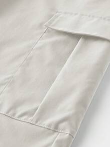 Manfinity Hypemode Men's Solid Color Drawstring Waist Wide Leg Loose Multi-Pocket Work Shorts,Off-White,Summer,Casual,Streetwear,City Break Casual Shorts For Daily Wear - Apricot - View 7