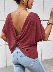 SHEIN Essnce Women's Summer Casual  Backless Twisted Knot T-Shirt