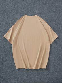 SHEIN EZwear 女士休閒鷹印花短袖T恤，夏季 - 卡其色 - 查看 2
