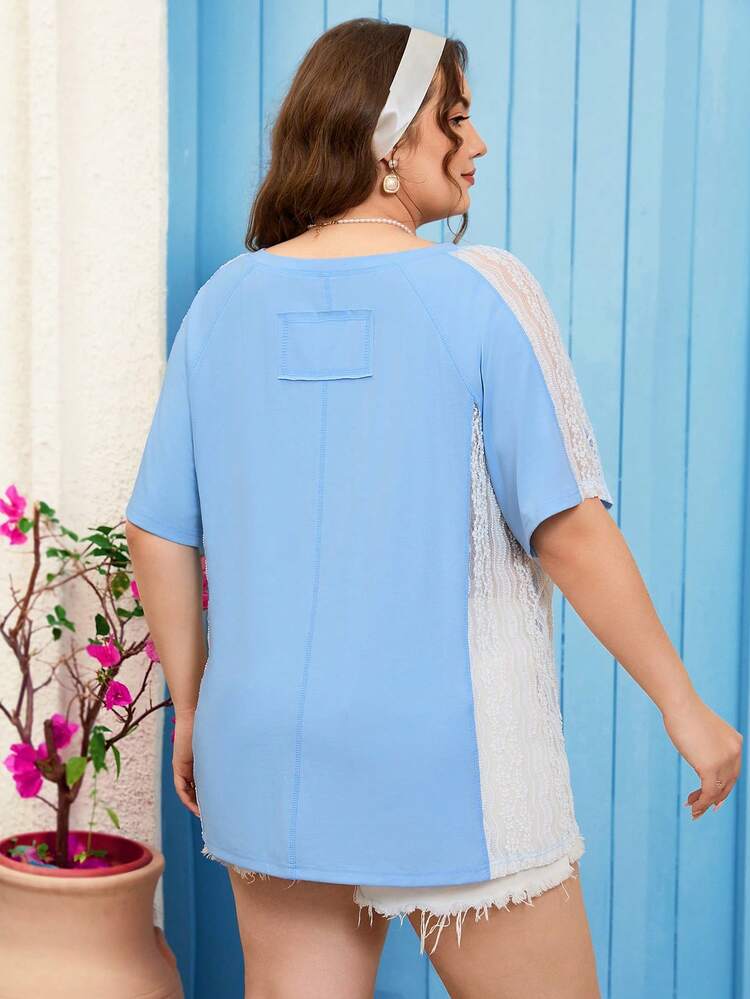 Plus Size Lace Patchwork Vacation Casual T-Shirt
